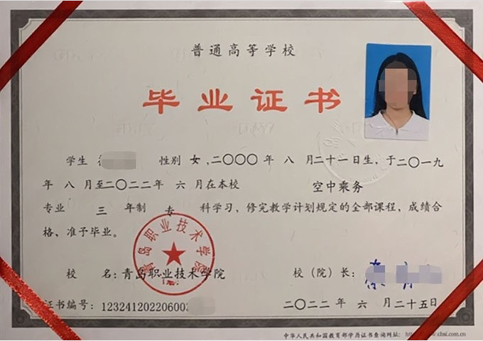 南关青岛职业技术学院毕业证样本图片