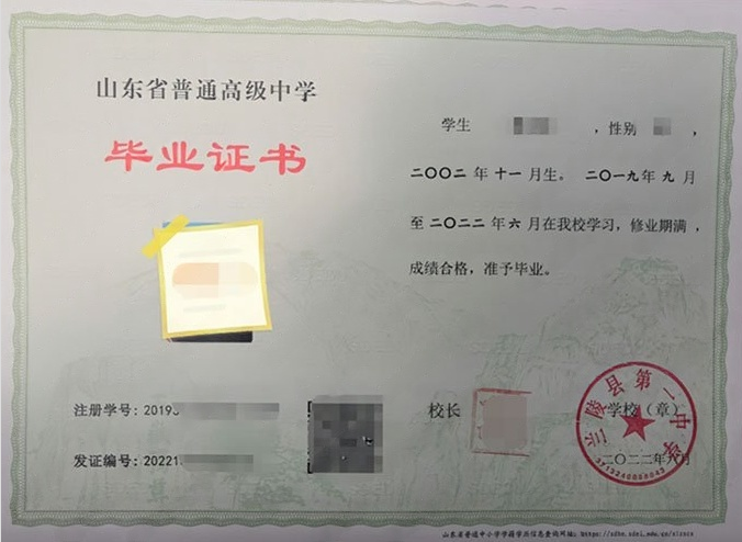 南关兰陵县第一中学高中毕业证样本